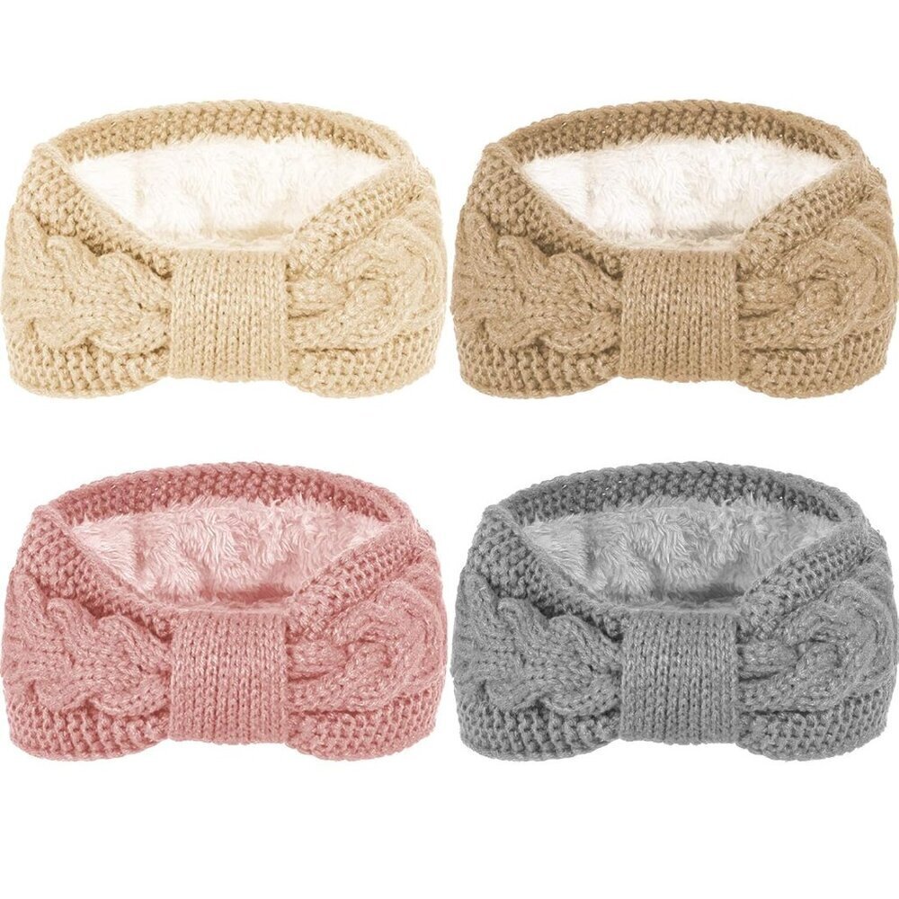 4 Pack Winter Knit Headbands Fuzzy Lined Ear Warmer Girls Women Accessories